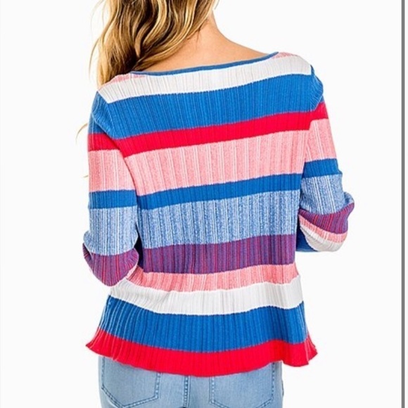 - NWT Southern Tide Rose Blue White Rosalie Peplum Wide Stripe Ribbed Sweater - Picture 2 of 9